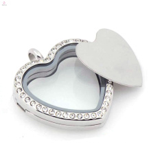 Aço inoxidável 316l vidro flutuante encantos medalhão prata placas de coração em branco por atacado